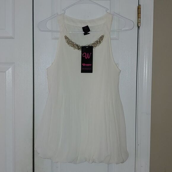 Wrapper Ivy balloon style beaded sleeveless blouse Sz L - Picture 1 of 5